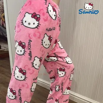 2023 Пижами Sanrio Hello Kitty За Хелоуин, Фланелен Модни Панталони, Дамски Кавайные Вълнени С Шарките На Аниме, Ежедневни Домашни Панталони, Есенен Подарък