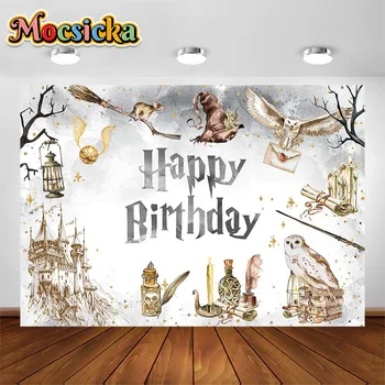 Mocsicka Магията на Happy Birthday Decoration Фон за снимки Детска Магическо парти Приказен фон Подпори за фото студио Банер