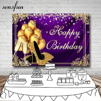 Sensfun Виолетово-златни балони, Лъскави Токчета, Елегантни Женски Фон за снимки честит Рожден Ден На поръчка