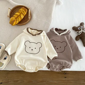 Блузи с качулка за новородено, гащеризони за момичета и момчета, пролетта и есента гащеризон с дълги ръкави за бебета, боди от мека памучна с хубав дизайн за деца