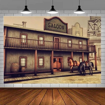 Историческият фон за снимки в бара салуна в стил Уестърн, ретро фон ковбойского град в Дивия Запад, За украса на парти в извън дървена къща