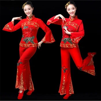 Китайски стил Hanfu Yangko Талия, облекла за танци, облекла за изяви, Национални кв. танци, стари вечерни рокли