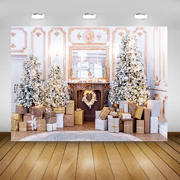 Коледен тематичен фон за снимки, Коледна елха, камина, портретна фонове за подпори фото студио 22722 SD-02