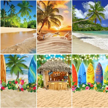 Морски плаж, пясък, Облачное Синьото небе, Летен Плажен фон за снимки във фото студио, тропически палми, на фона на кокосовата палма
