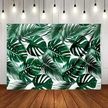 На фона на годишната тема Тропически джунгли Тъмно зелени палмови листа Фон за снимки Украса на парти в чест на рождения ден на детето Банер Снимка