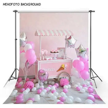 Сладки, сладолед, Розово сърце, балон, фонове, за снимки на 1-ви рожден ден на детето, декорация за торта, фонове за фото студио