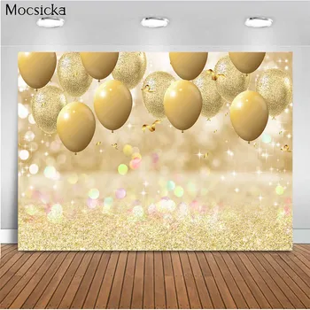 Фон за снимки със златен въздушно топка Mocsicka, Реквизит за снимки с мачкани детска торта за рожден ден, на Фона на студиен щанд, банер