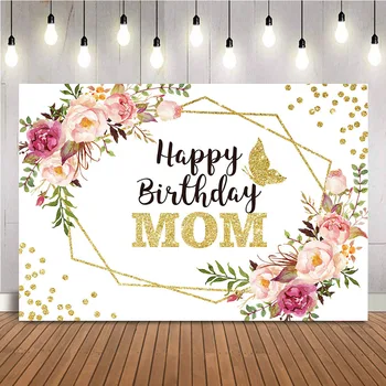 Фон за снимки честит рожден Ден на мама, розови цветя, златни блестящи точки и пеперуда, на фона на фотосесия по индивидуална заявка